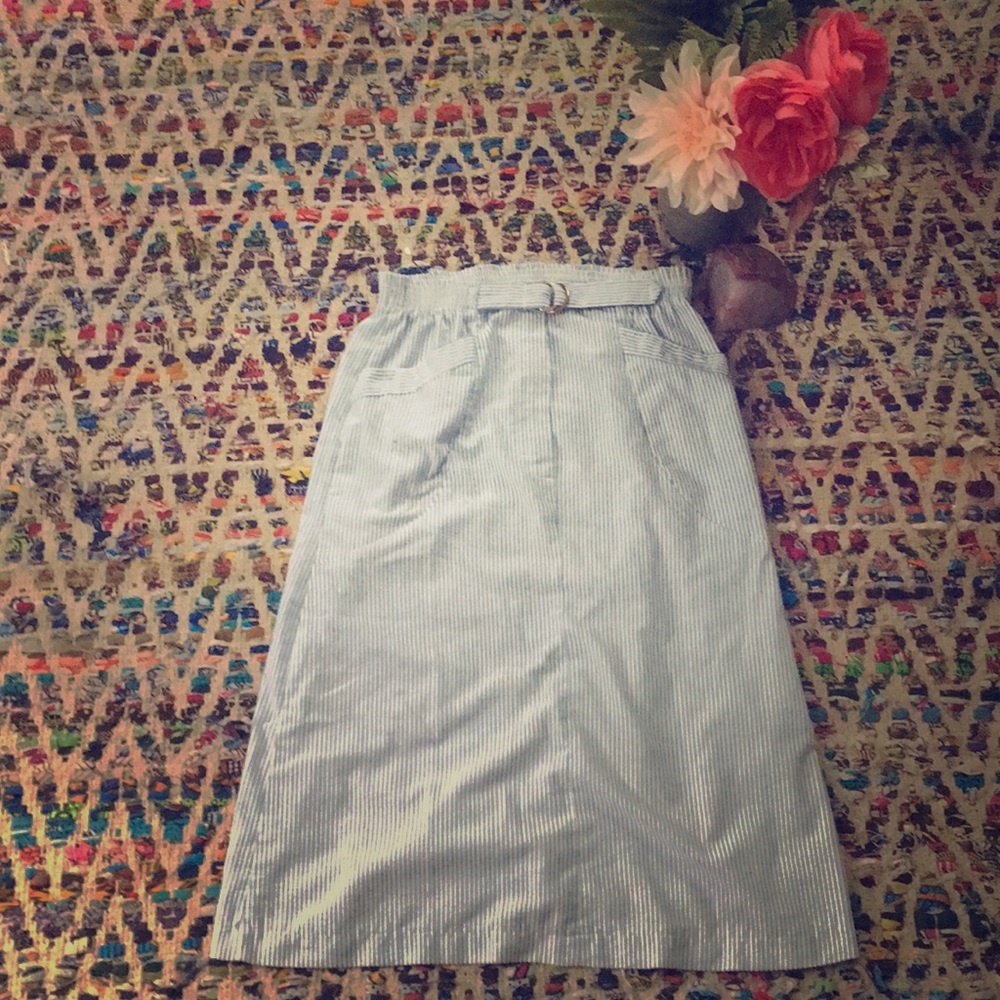 This is a shin length blue/white striped skirt! 🐬